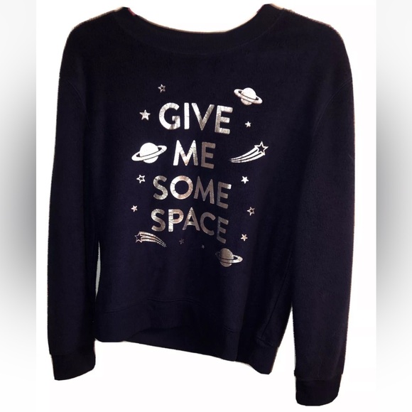 No Boundries Size S Give Me Some Space Navy Fuzzy Lounge Sweater Pullover - Picture 1 of 3